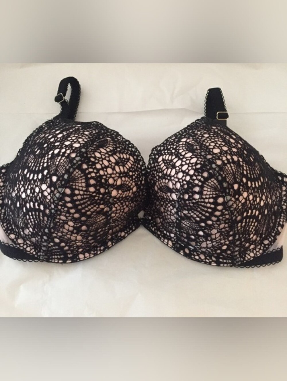 Victoria's Secret Pink and Black Lace-Trim Padded Bra